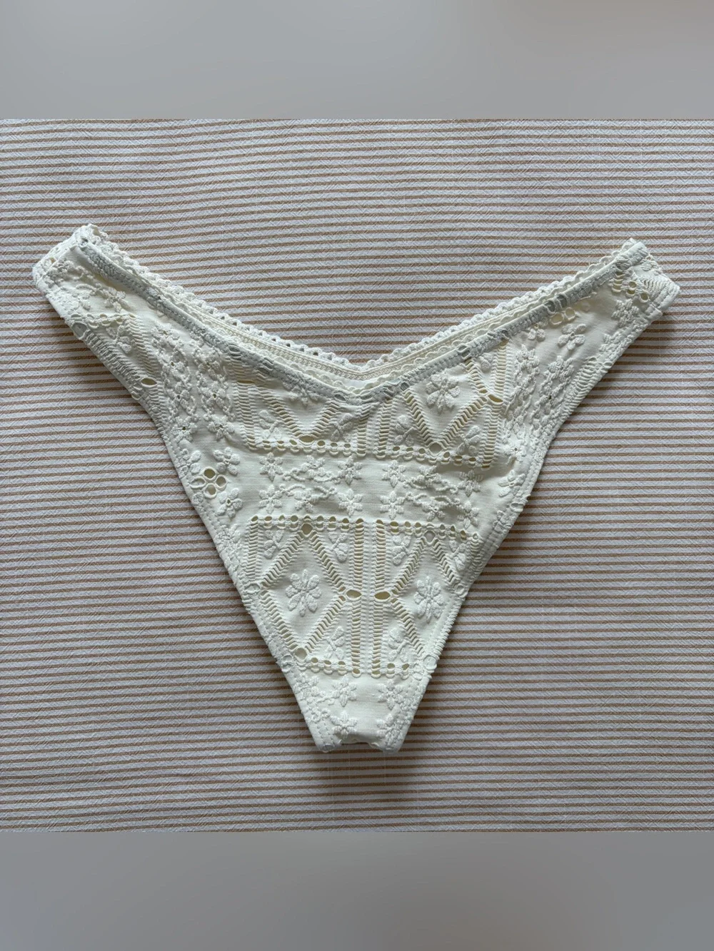 Frankie’s Bikinis Patchwork Enzo Cheeky Bikini Bottom and Top Set in Angel Dust